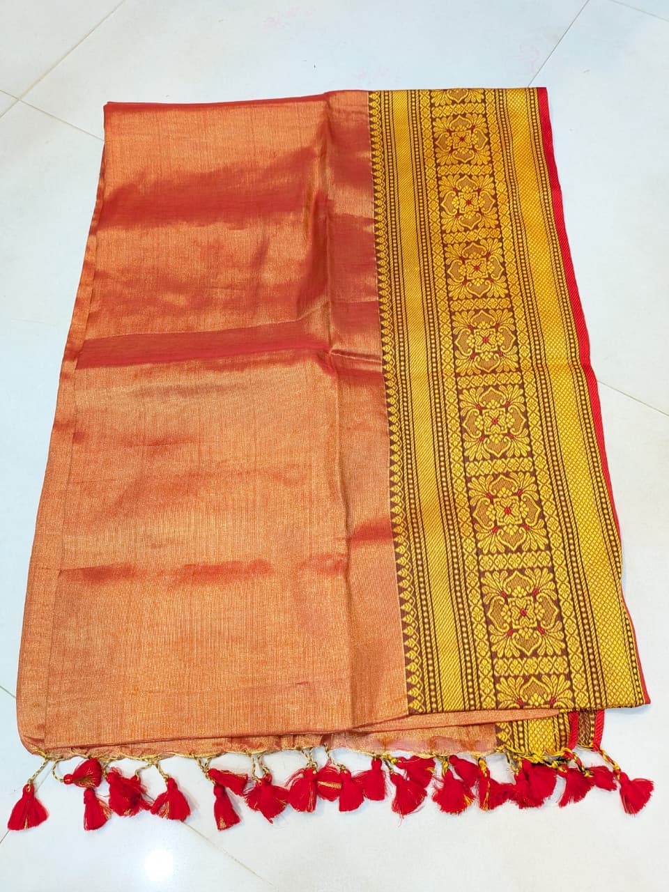Peach Gold Silk Saree | Traditional Zari Border Saree for Women - 2