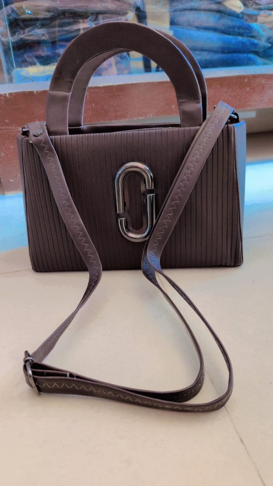 Ribbed Mocha Top-Handle Satchel - 1