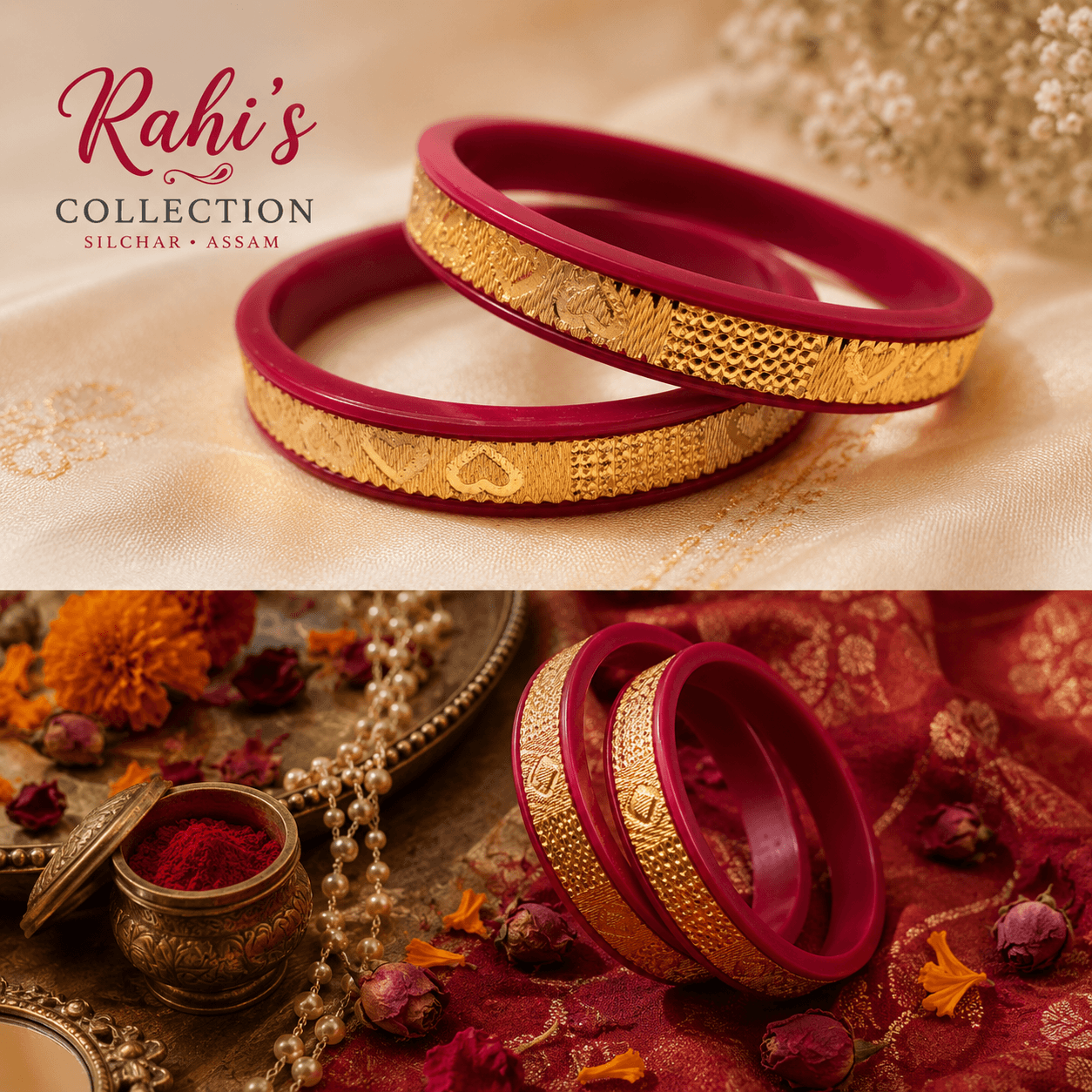 Handcrafted Bengali Red & Gold Bridal Bangles - 1