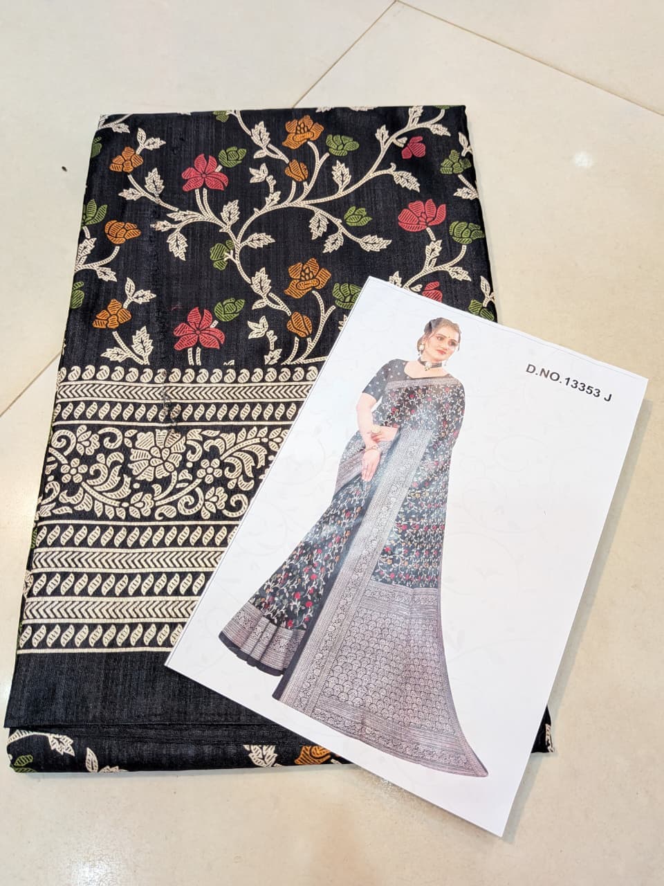 Black Floral Silk Saree | Multicolor Floral Woven Saree for Women - 2